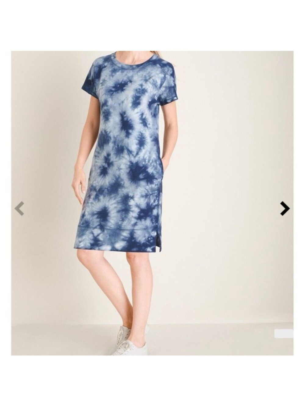 Chico’s Zenergy Star Tie-Dye Dress Blue White Sz 3 or L-XL Pockets Loose Fit